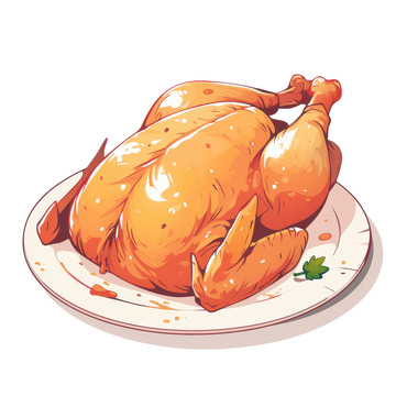 卡通简约一只烤肥鸡