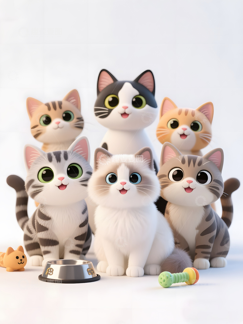 高清大图下载【趣麦麦图】卡通可爱猫咪合照