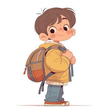 卡通简约背着书包上学的男孩