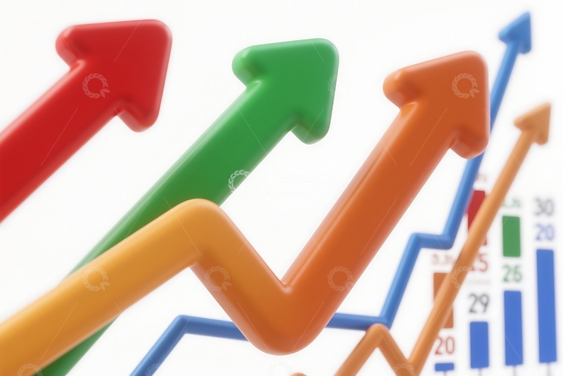 高清大图下载【趣麦麦图】三维真实感的三色箭头指向增长 (1)