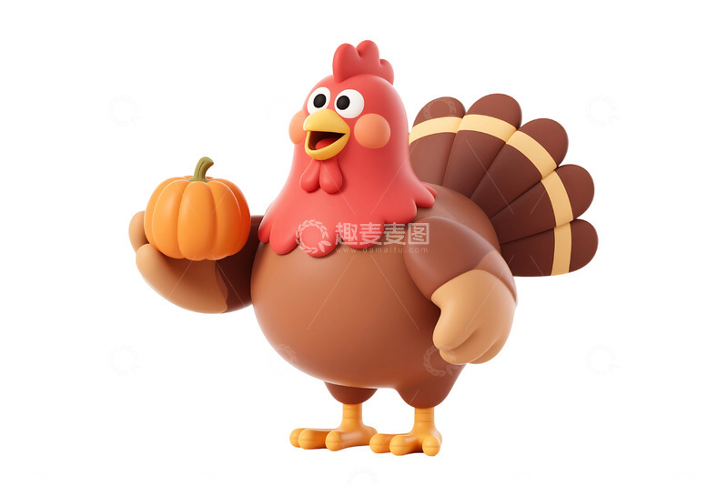高清大图下载【趣麦麦图】免抠3D卡通感恩节手拿火鸡 (4)