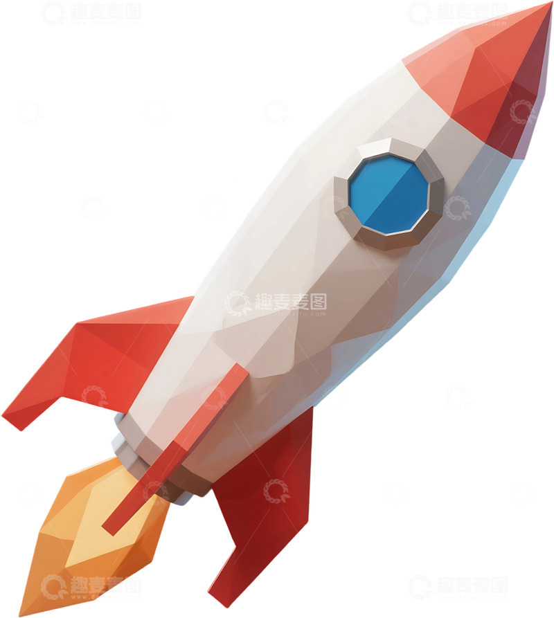 高清大图下载【趣麦麦图】免抠3D低聚火箭。 (2)