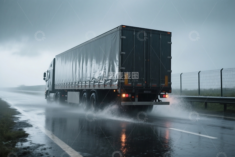 高清大图下载【趣麦麦图】暴雨天气公路上的汽车 (4)