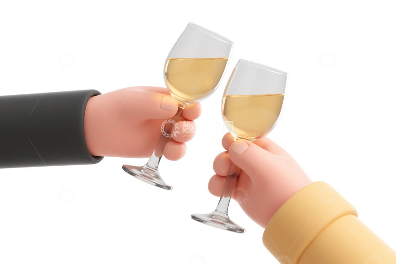 高清大图下载【趣麦麦图】免抠3D卡通手拿酒杯碰杯场景 (2)