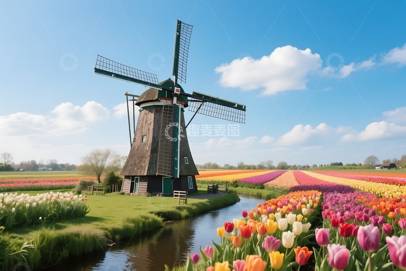 高清大图下载【趣麦麦图】-春季背景的荷兰风景与 (3)