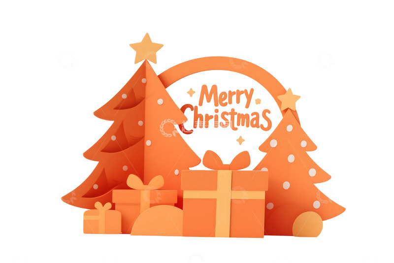 高清大图下载【趣麦麦图】免抠橘色剪纸圣诞庆贺插画 (3)