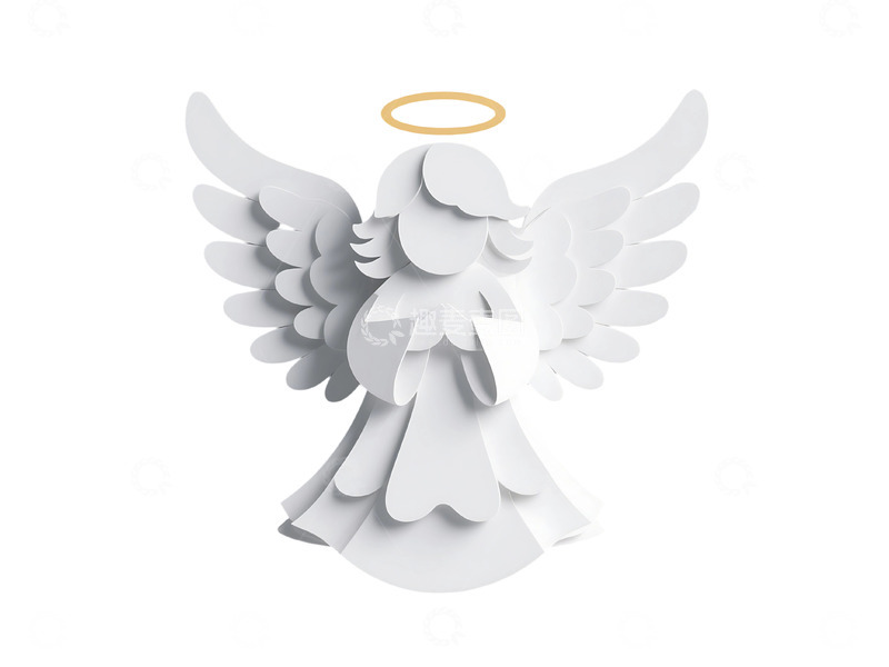 高清大图下载【趣麦麦图】免抠白色逼真的分层剪纸天使 (3)