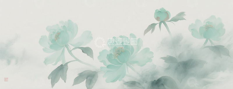 高清大图下载【趣麦麦图】绿色梦幻牡丹背景3