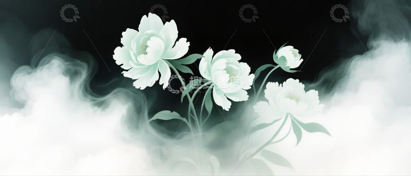 高清大图下载【趣麦麦图】绿色梦幻牡丹背景2
