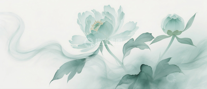 高清大图下载【趣麦麦图】绿色梦幻牡丹背景1