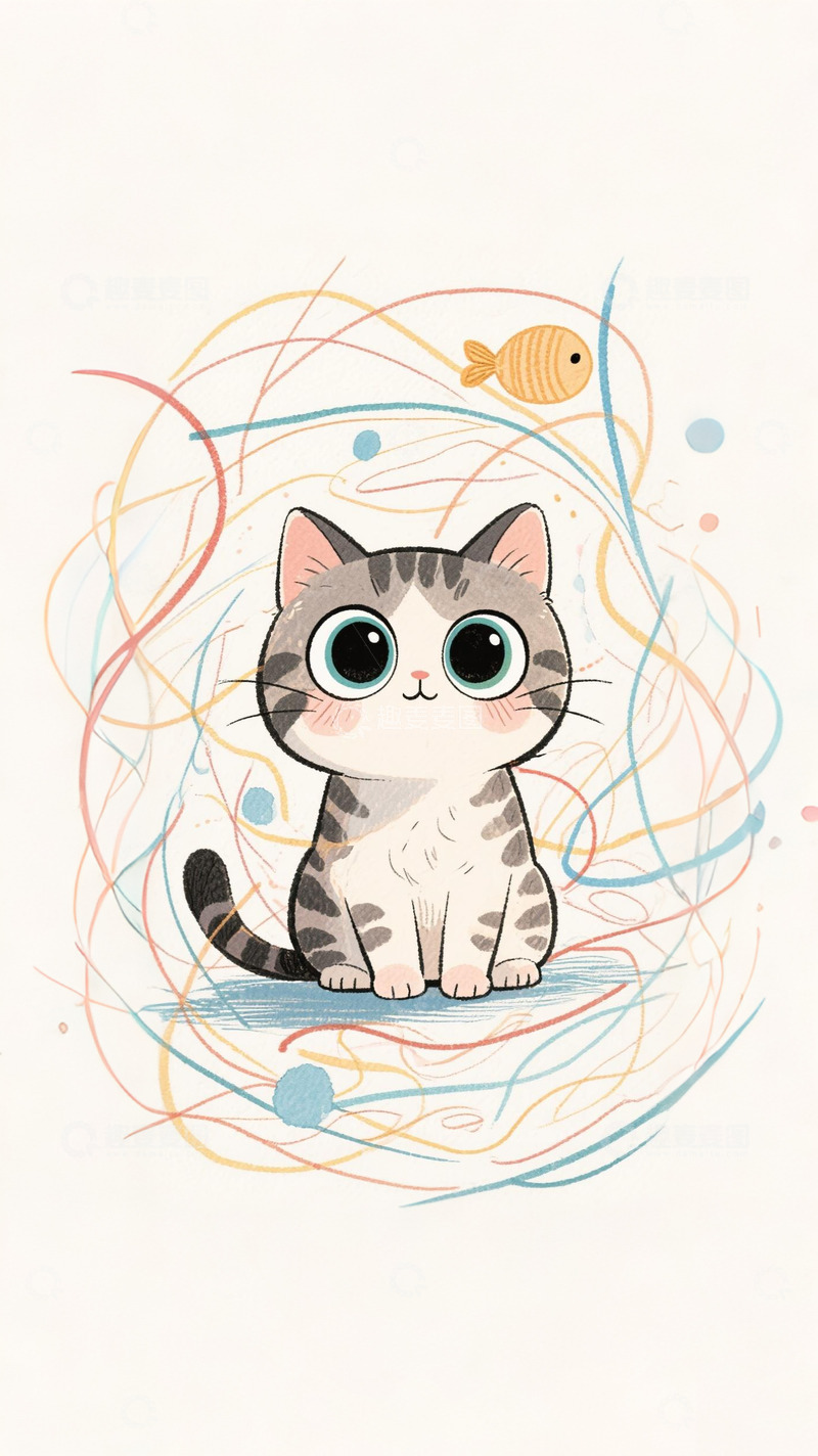 高清大图下载【趣麦麦图】彩铅风格可爱猫咪03