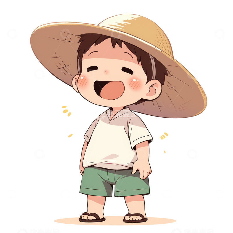 高清大图下载【趣麦麦图】卡通简约戴草帽的小男孩