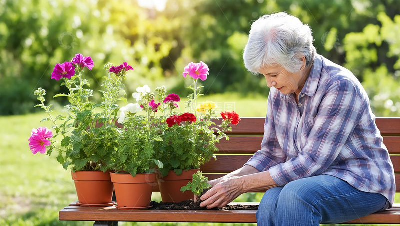 高清大图下载【趣麦麦图】老年人休闲养花