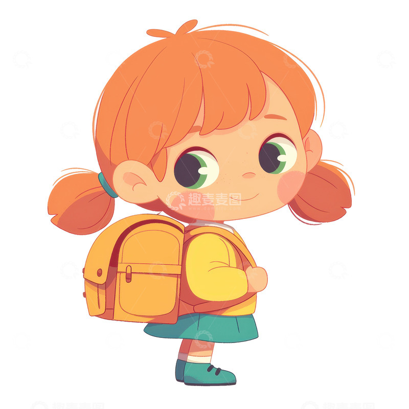 高清大图下载【趣麦麦图】卡通简约背着书包的小女孩