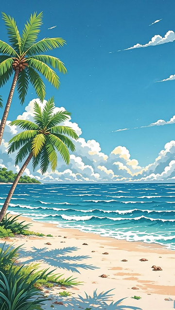 夏日海滩椰林手机壁纸