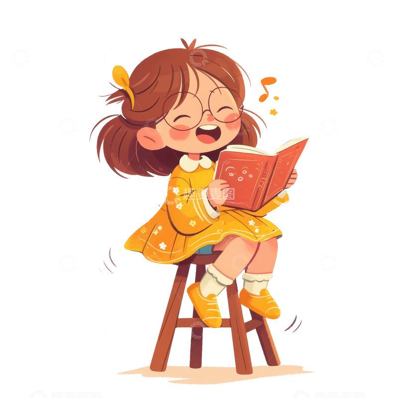 高清大图下载【趣麦麦图】卡通简约读书的可爱女孩