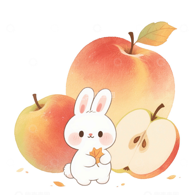 高清大图下载【趣麦麦图】秋天丰收的水果和小兔子
