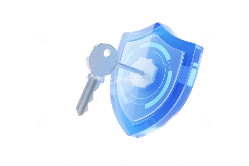高清大图下载【趣麦麦图】免抠蓝色透明科技盾牌钥匙元素 (4)