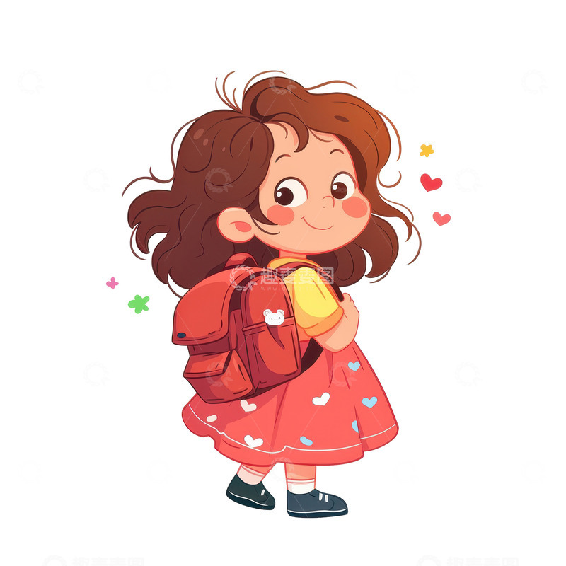 高清大图下载【趣麦麦图】-卡通简约上学的可爱女孩