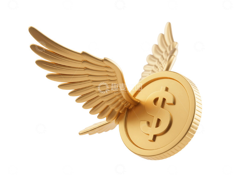 高清大图下载【趣麦麦图】免抠飞行黄金硬币与翅膀(3)