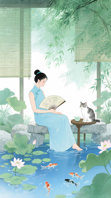 国风大暑节气荔枝海报插画