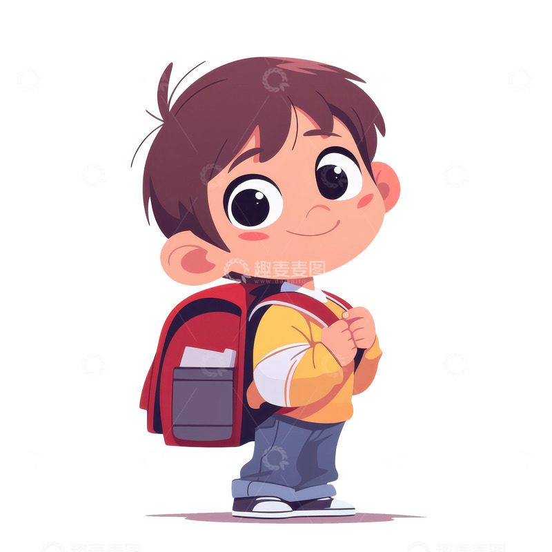 高清大图下载【趣麦麦图】背着书包的可爱男孩