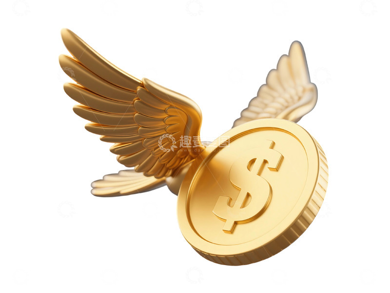 高清大图下载【趣麦麦图】免抠飞行黄金硬币与翅膀 (2)