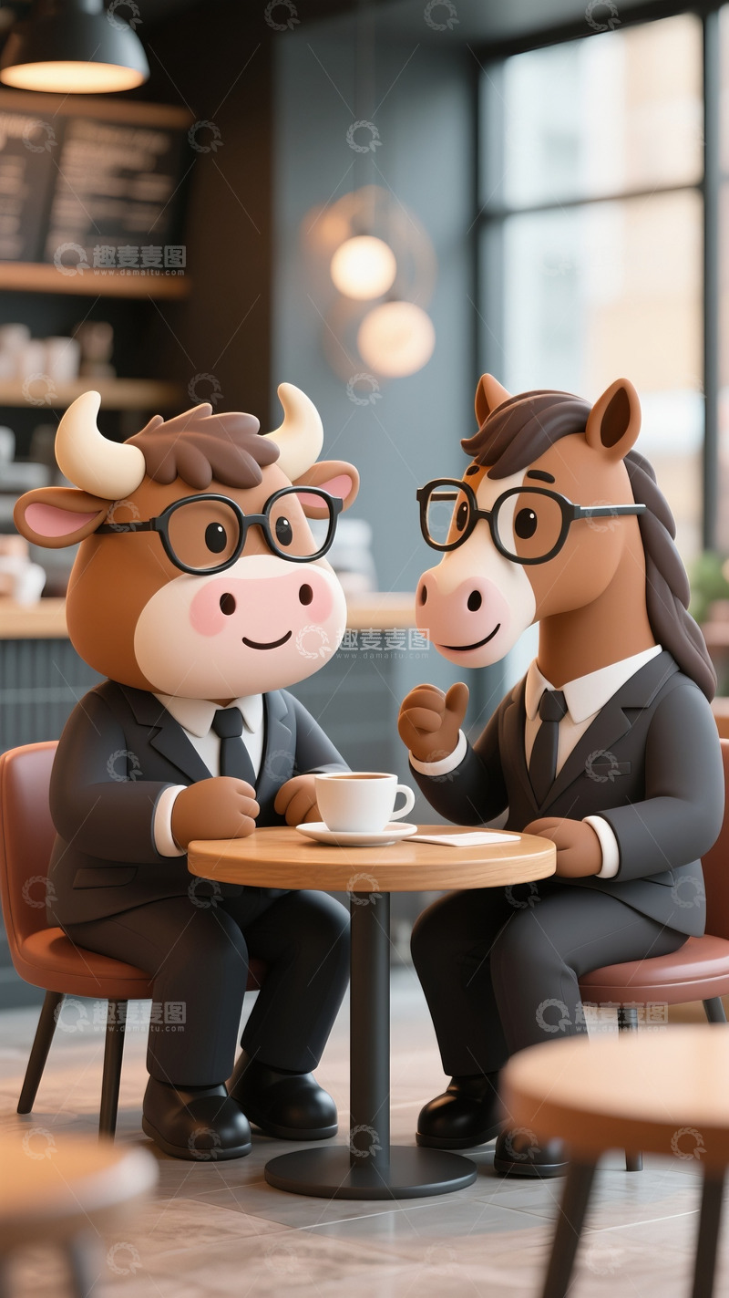 高清大图下载【趣麦麦图】拟人牛马职业白领喝咖啡01