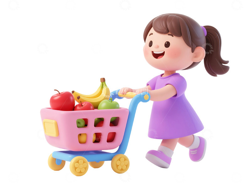 高清大图下载【趣麦麦图】免扣卡通购物车和人插画图标元素 