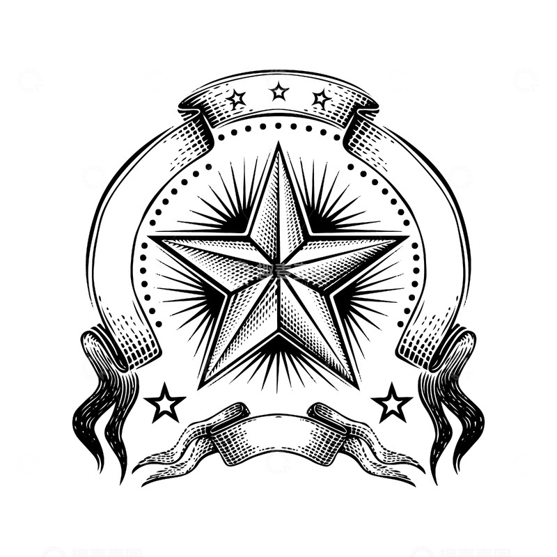 丝带飘带标题框五角星星星线稿插画