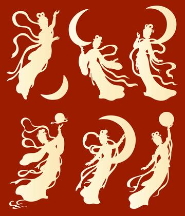 嫦娥月亮剪影矢量高清可编辑