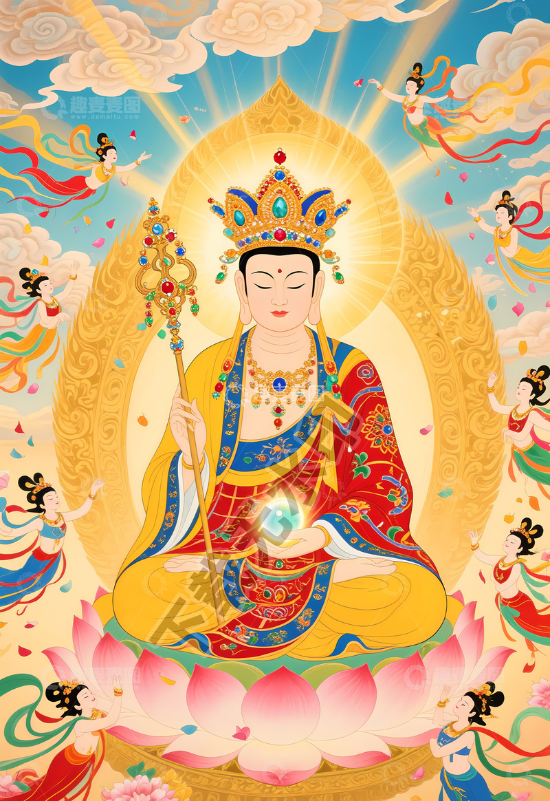 敦煌壁画风格地藏王菩萨