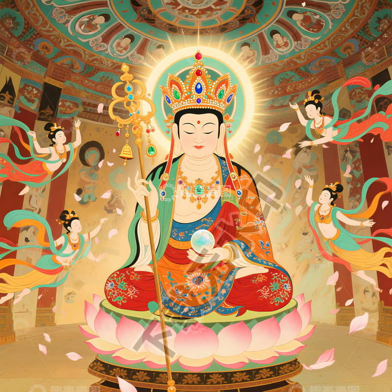 高清大图下载【趣麦麦图】敦煌壁画地藏王菩萨