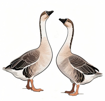 两只鹅站在一起