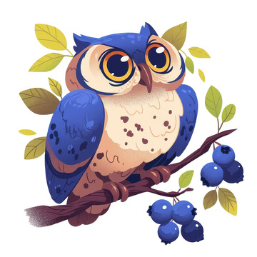 卡通简约一只蓝毛猫头鹰