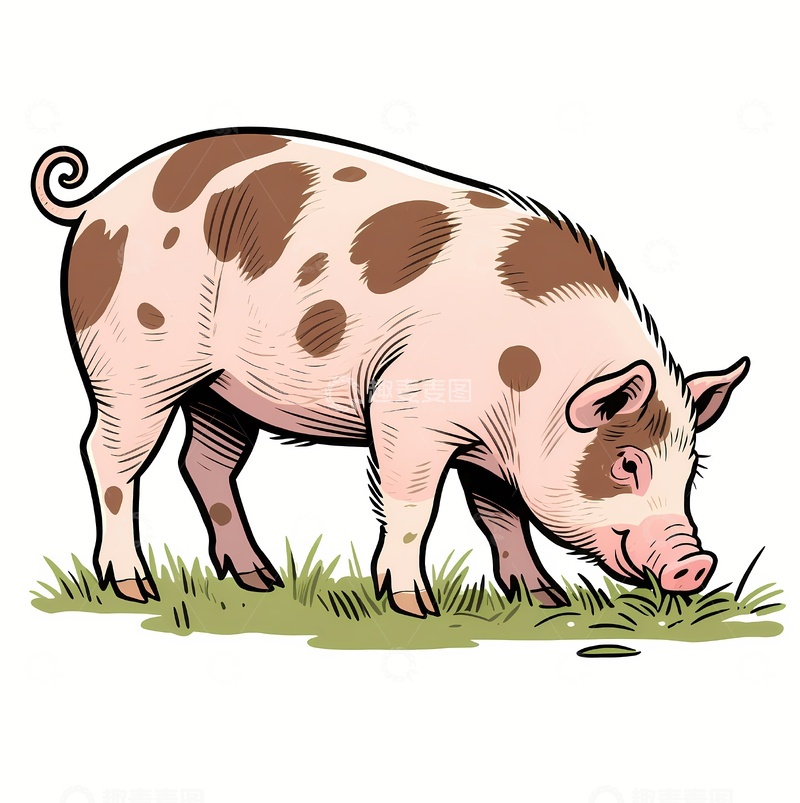 高清大图下载【趣麦麦图】一只画皮猪吃草