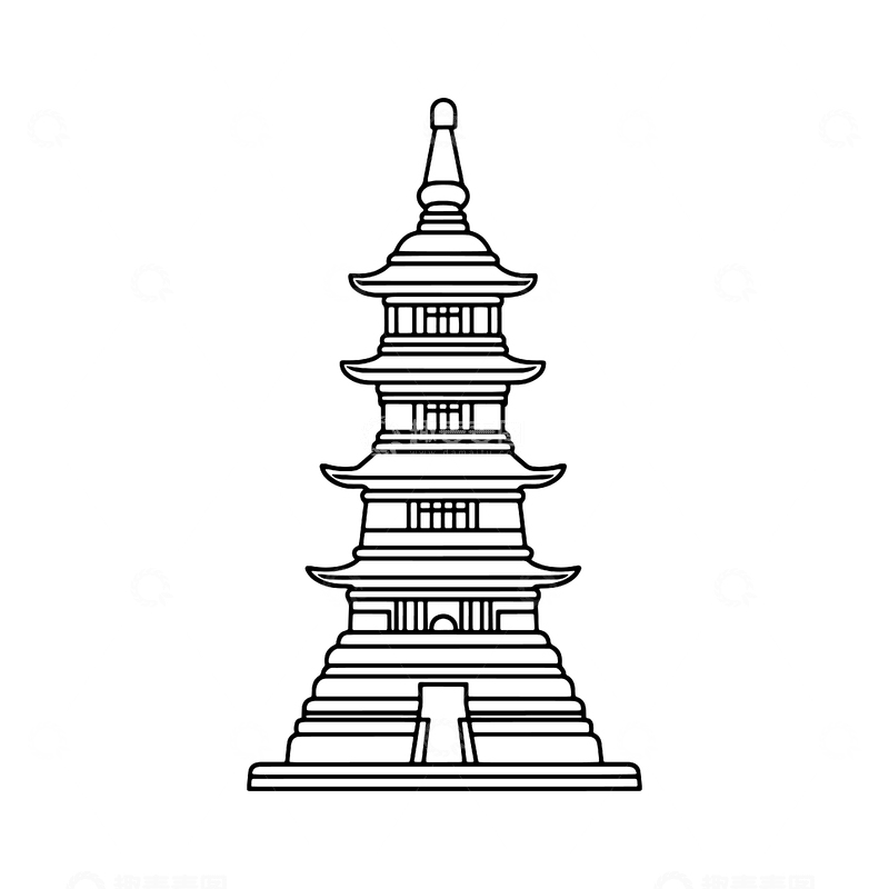 源文件下载【趣麦麦图】简约黑白多层塔楼建筑