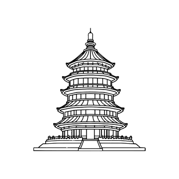 简约黑白塔楼建筑线稿