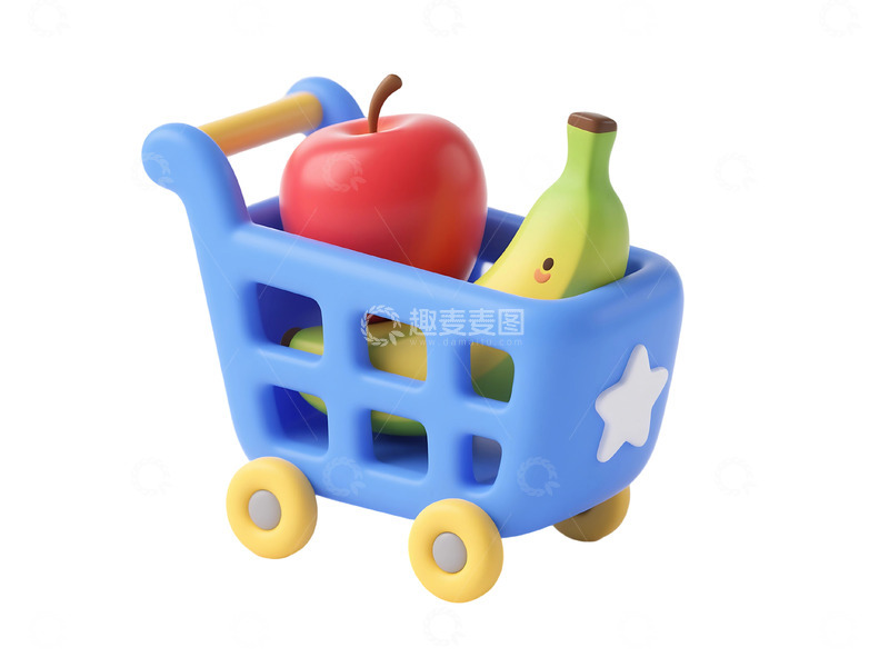 高清大图下载【趣麦麦图】免扣蓝色购物车卡通图标元素 