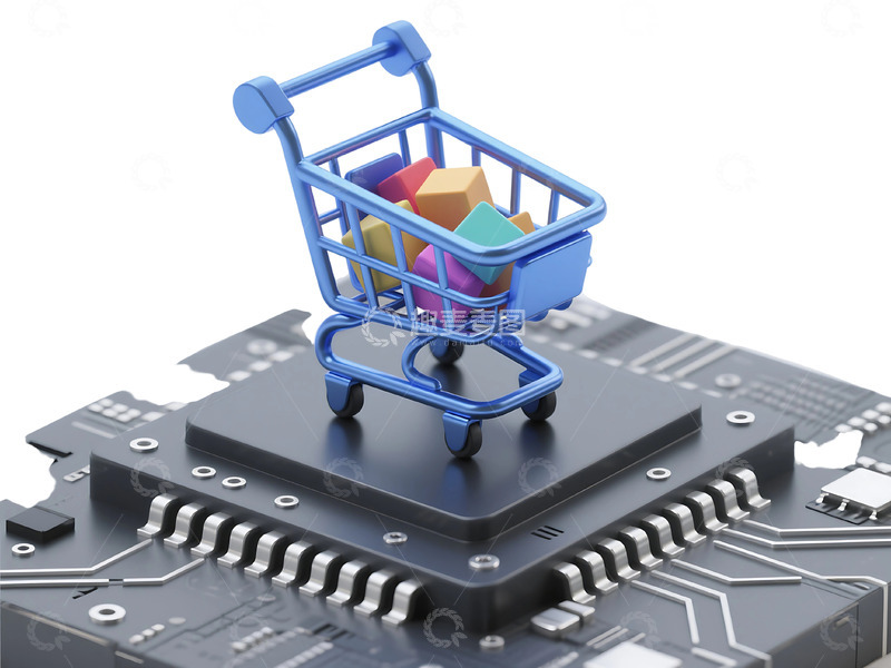 高清大图下载【趣麦麦图】免扣芯片上的购物车 