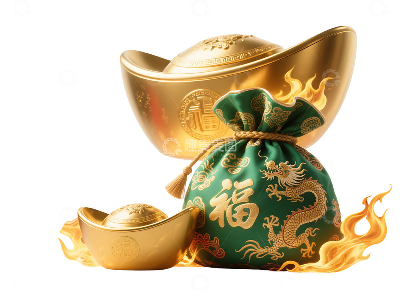 高清大图下载【趣麦麦图】免抠中国风金元宝福袋 