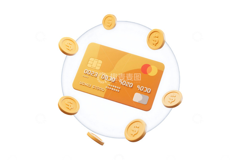 高清大图下载【趣麦麦图】免抠信用卡漂浮金币的概念 
