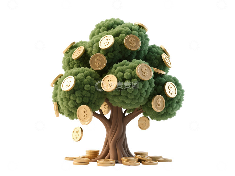 高清大图下载【趣麦麦图】免抠 钱币树，孤立展示 