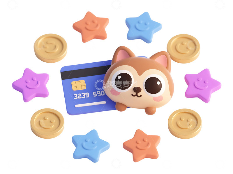 高清大图下载【趣麦麦图】免抠信用卡漂浮硬币周围 