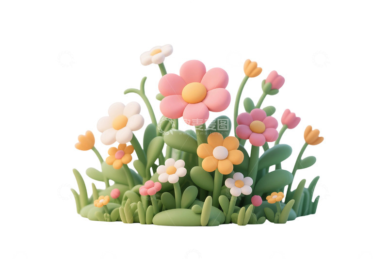 高清大图下载【趣麦麦图】免抠卡通粘土风格盛开的花朵野花 