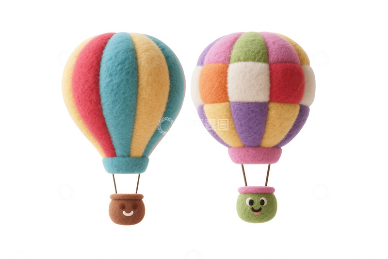 高清大图下载【趣麦麦图】免抠卡通毛毡风格多彩热气球 