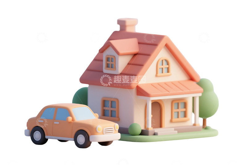 高清大图下载【趣麦麦图】免抠卡通房子和汽车模型 1
