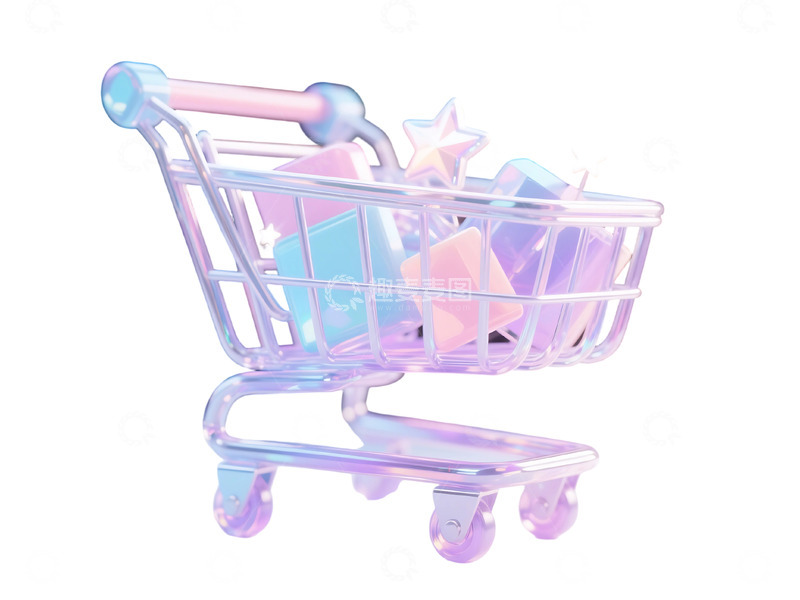 高清大图下载【趣麦麦图】免抠图标购物车白底透明炫彩生成 