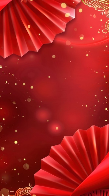 大红色的折扇装饰边框背景