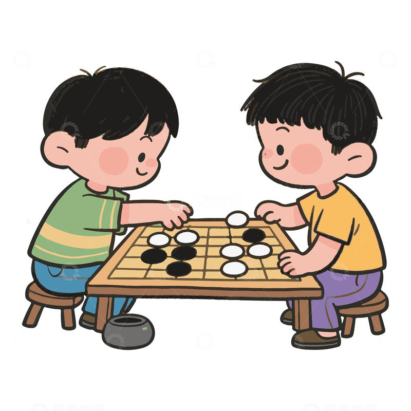 源文件下载【趣麦麦图】-两个小孩在下围棋